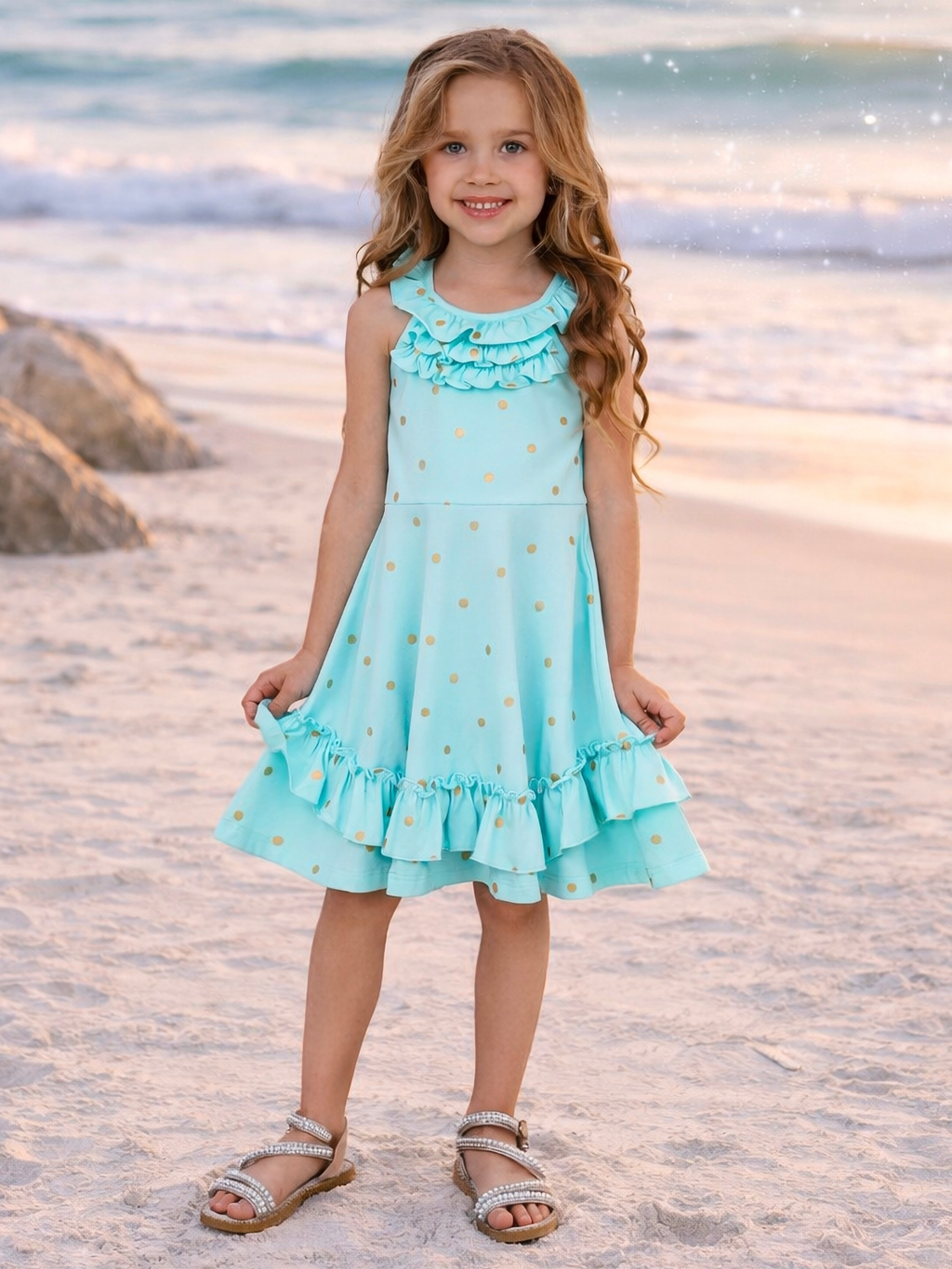 Seaside Polka Dot Sleeveless Cotton Dress