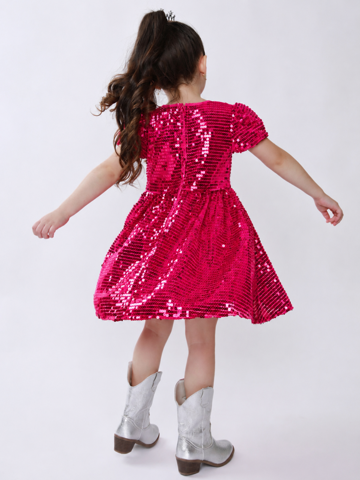 Sparkle Twirl Pink Sequin Puff Sleeve Dress