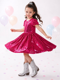 Sparkle Twirl Pink Sequin Puff Sleeve Dress