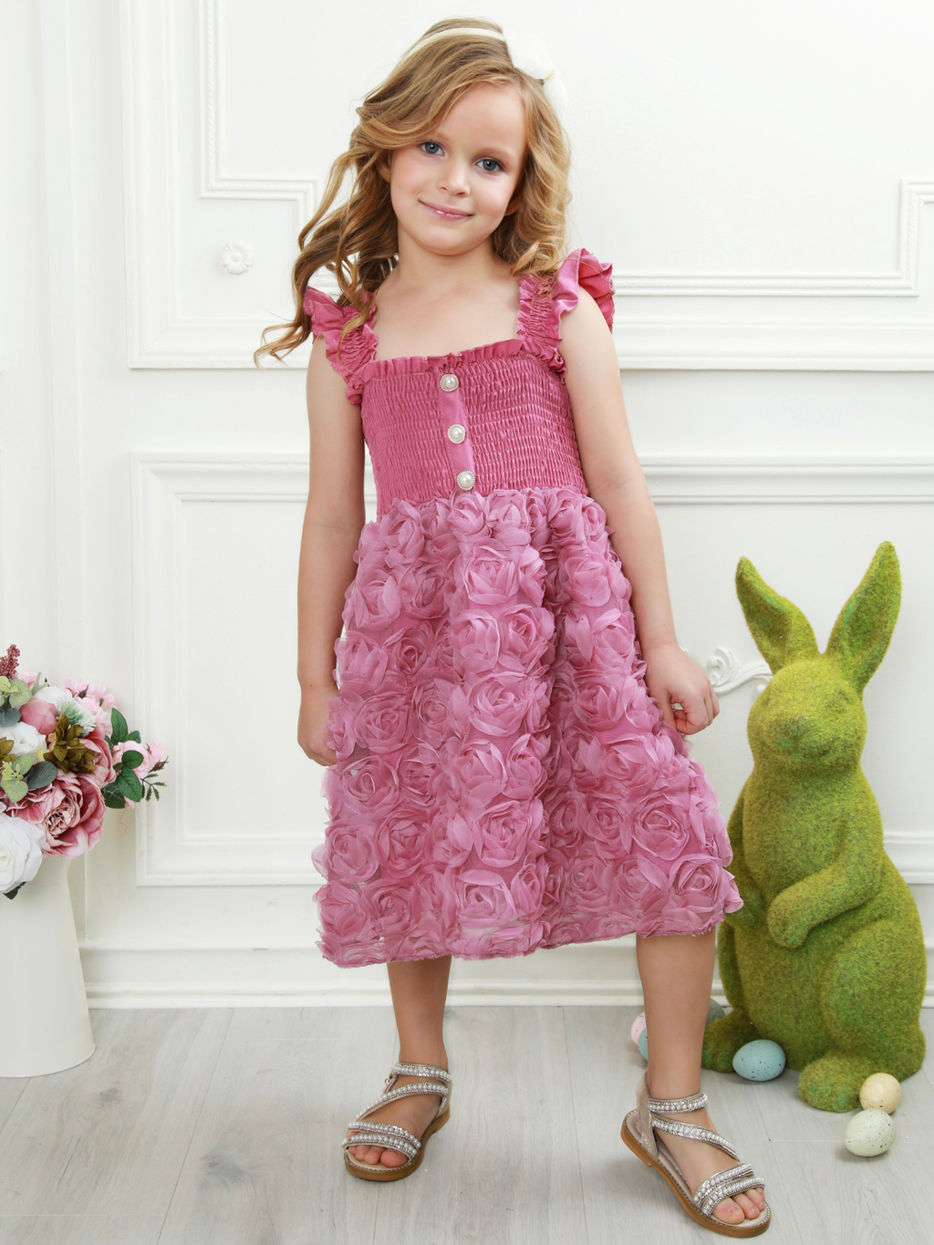 Blush Garden Rosette Smocked Dress