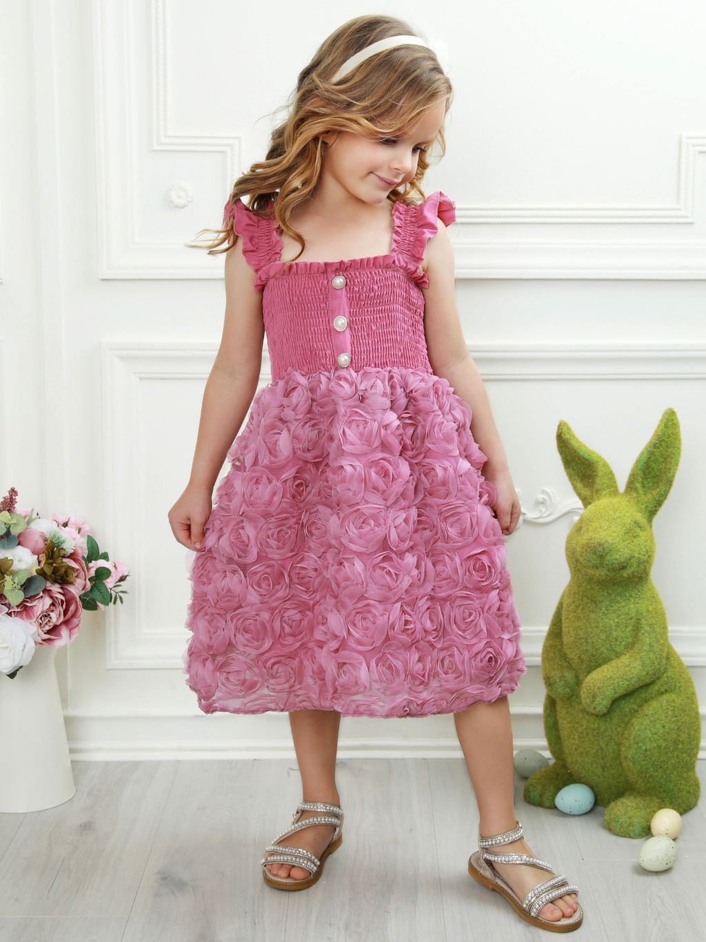 Blush Garden Rosette Smocked Dress