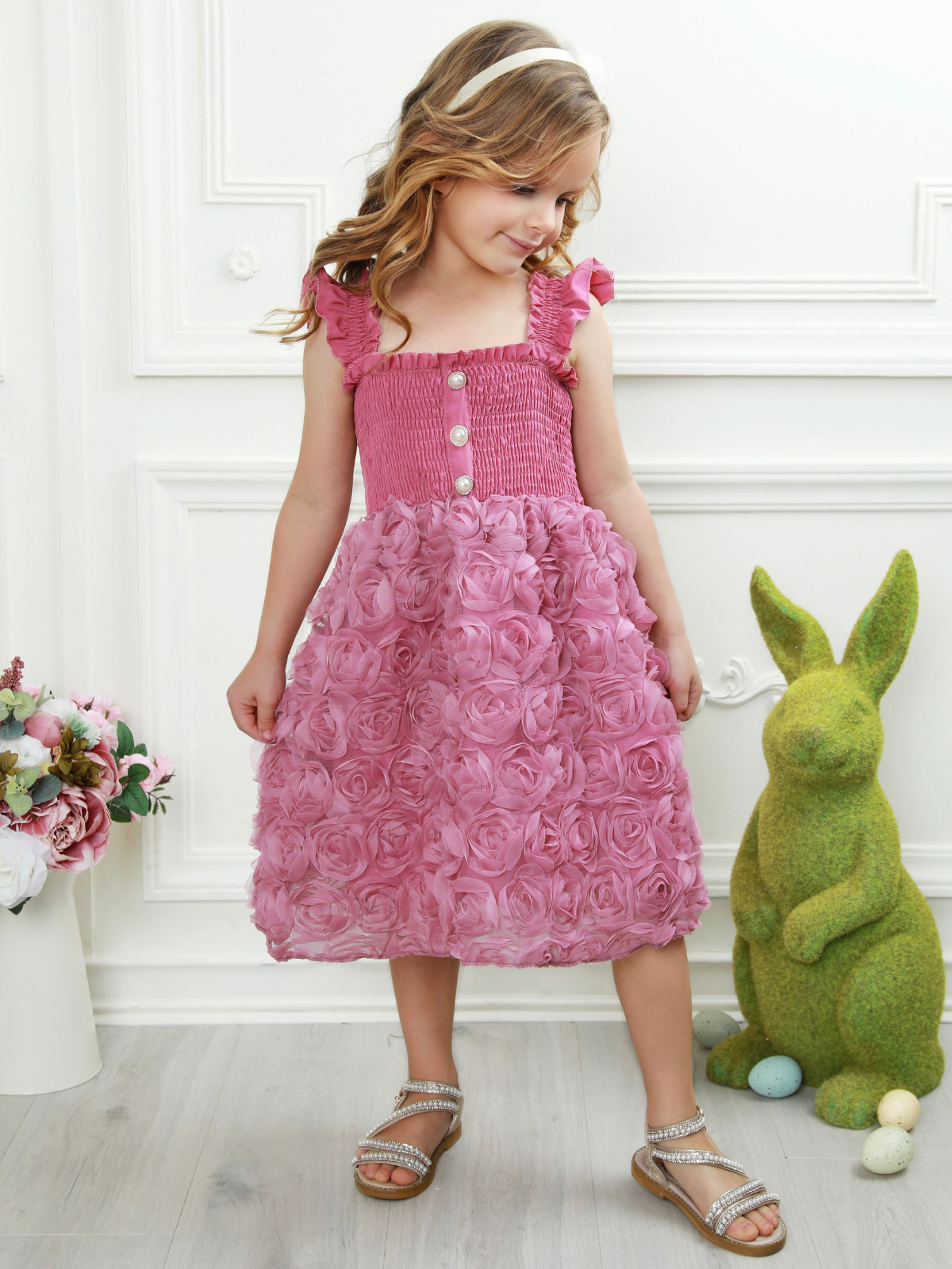 Blush Garden Rosette Smocked Dress