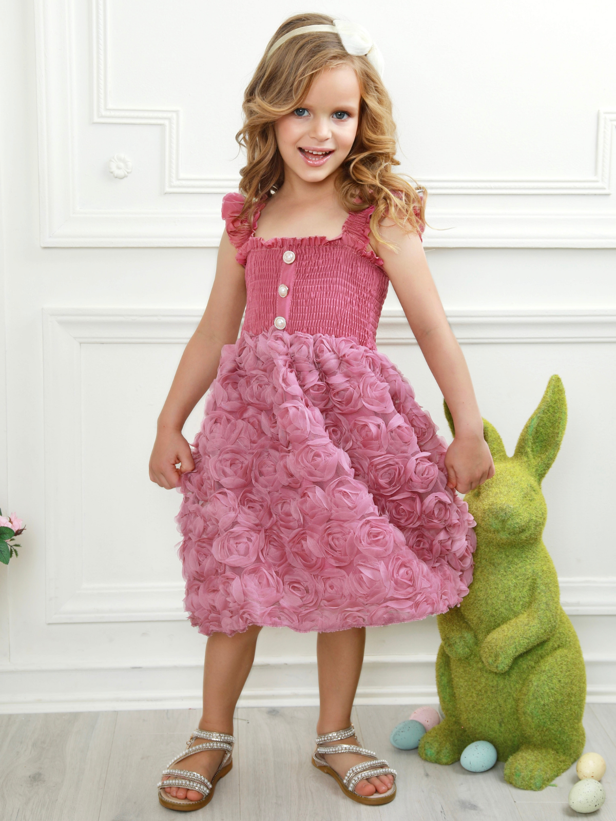 Blush Garden Rosette Smocked Dress