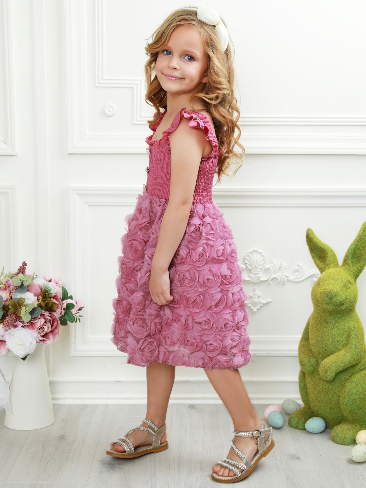 Blush Garden Rosette Smocked Dress