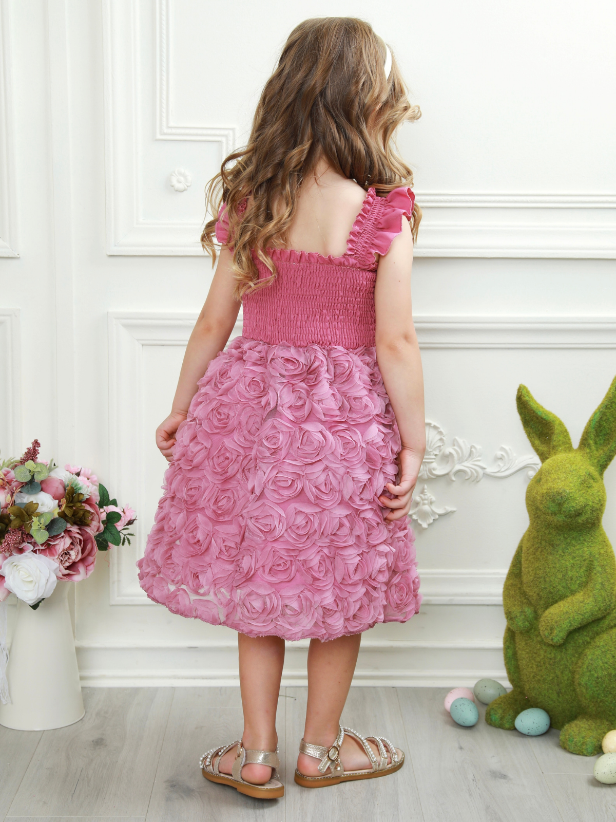 Blush Garden Rosette Smocked Dress