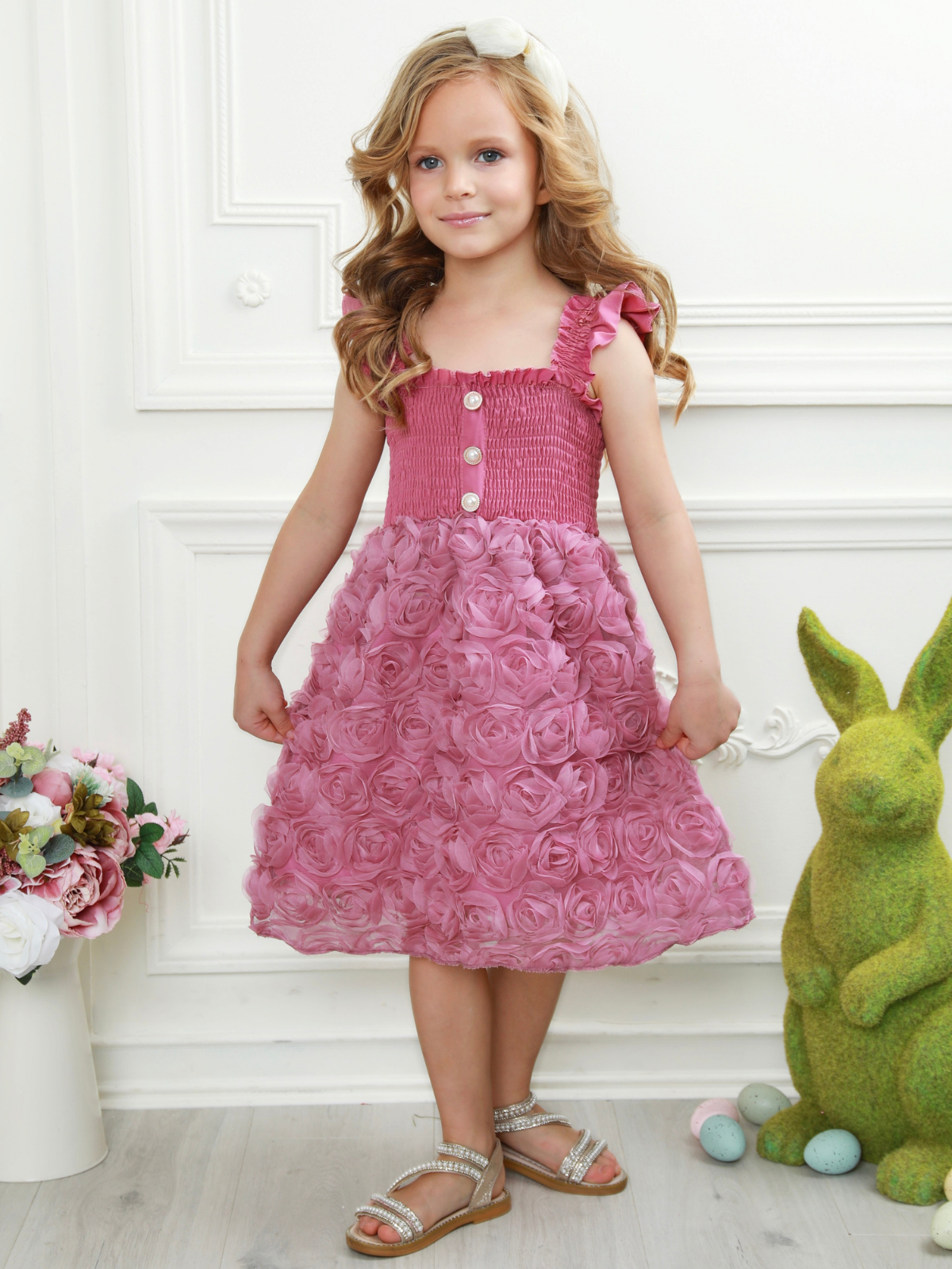 Blush Garden Rosette Smocked Dress