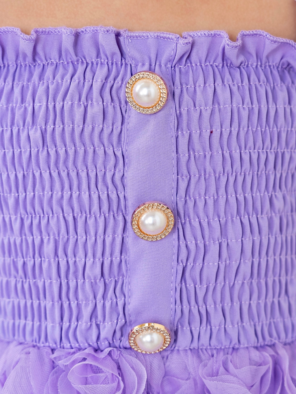 Lavender Bloom Pearl Button Rosette Tulle Dress