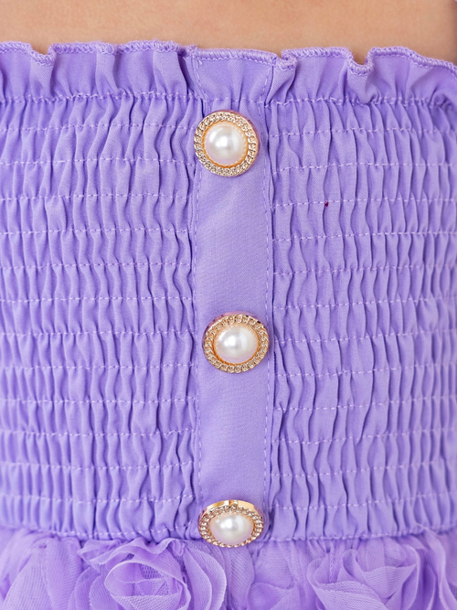 Lavender Bloom Pearl Button Rosette Tulle Dress