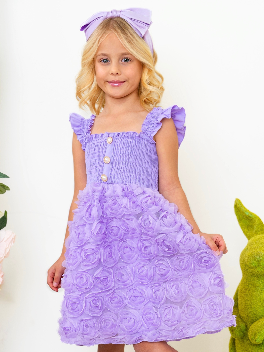 Lavender Bloom Pearl Button Rosette Tulle Dress