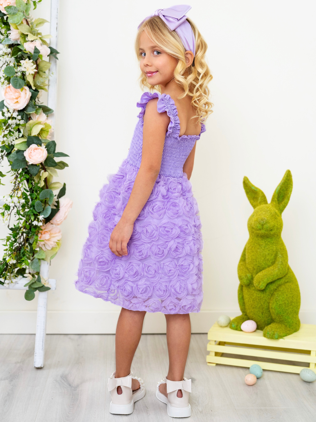 Lavender Bloom Pearl Button Rosette Tulle Dress
