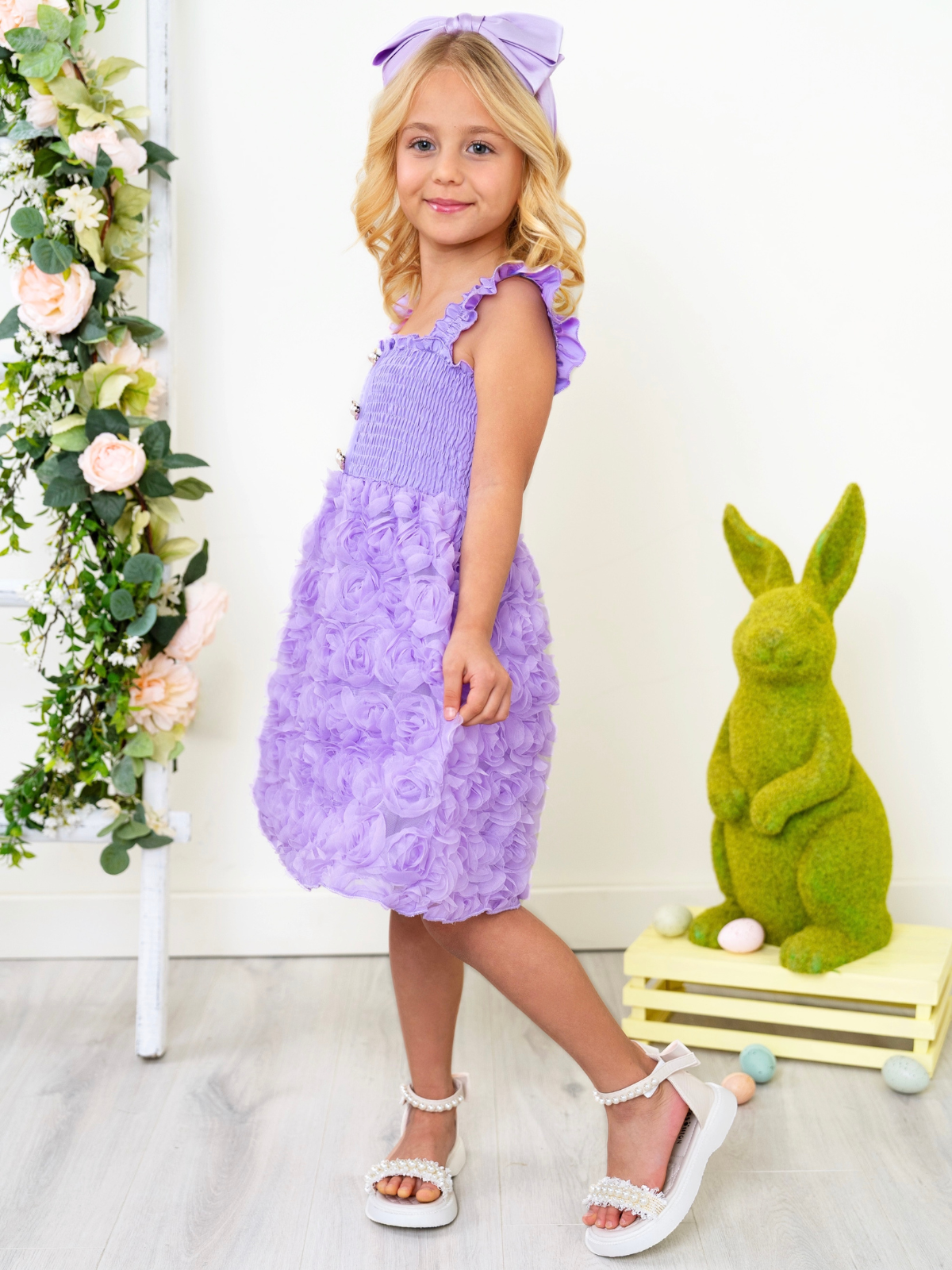 Lavender Bloom Pearl Button Rosette Tulle Dress