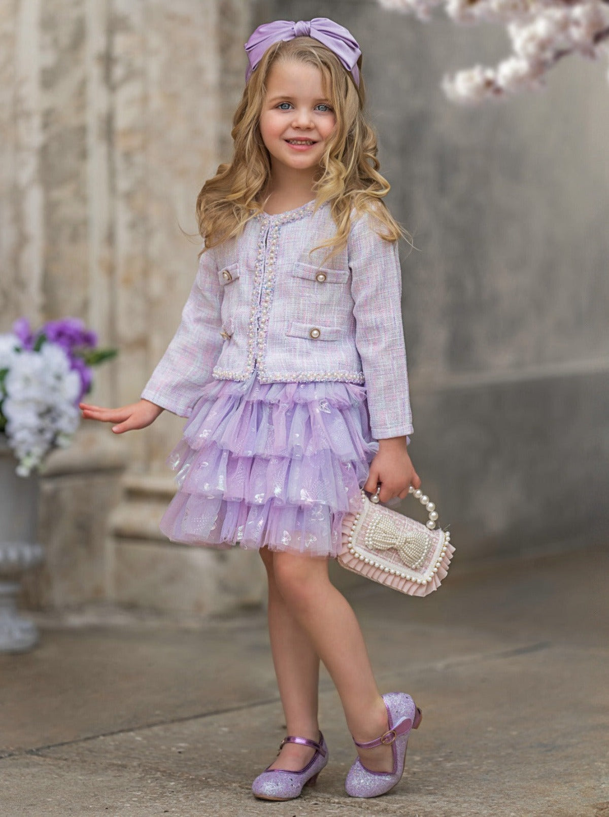 Twirl In Lilacs Tweed Blazer and Tutu Skirt Set