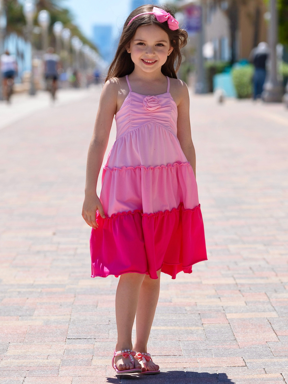 Blushing Pink Ombre Rosette Tiered Dress