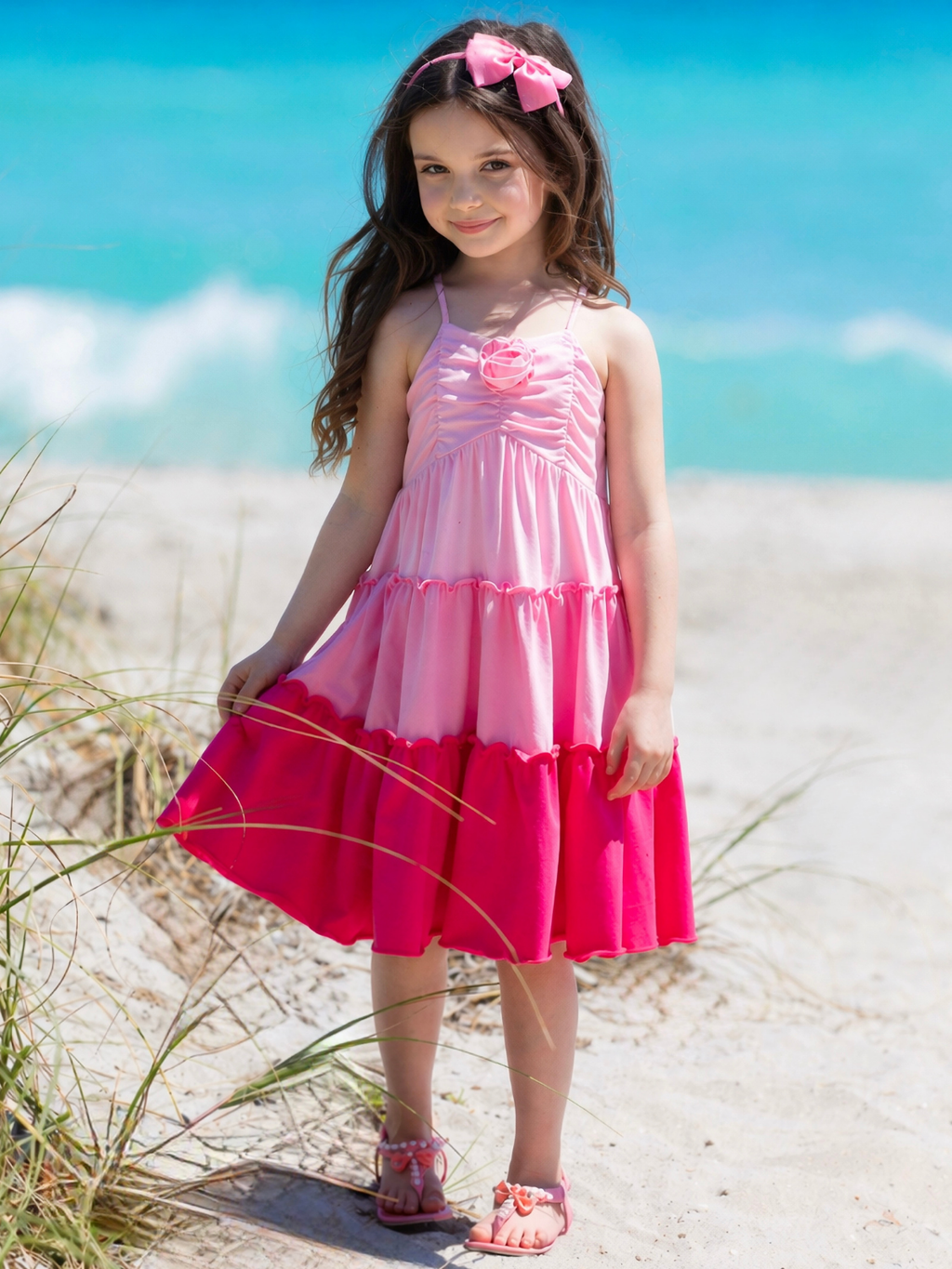 Blushing Pink Ombre Rosette Tiered Dress