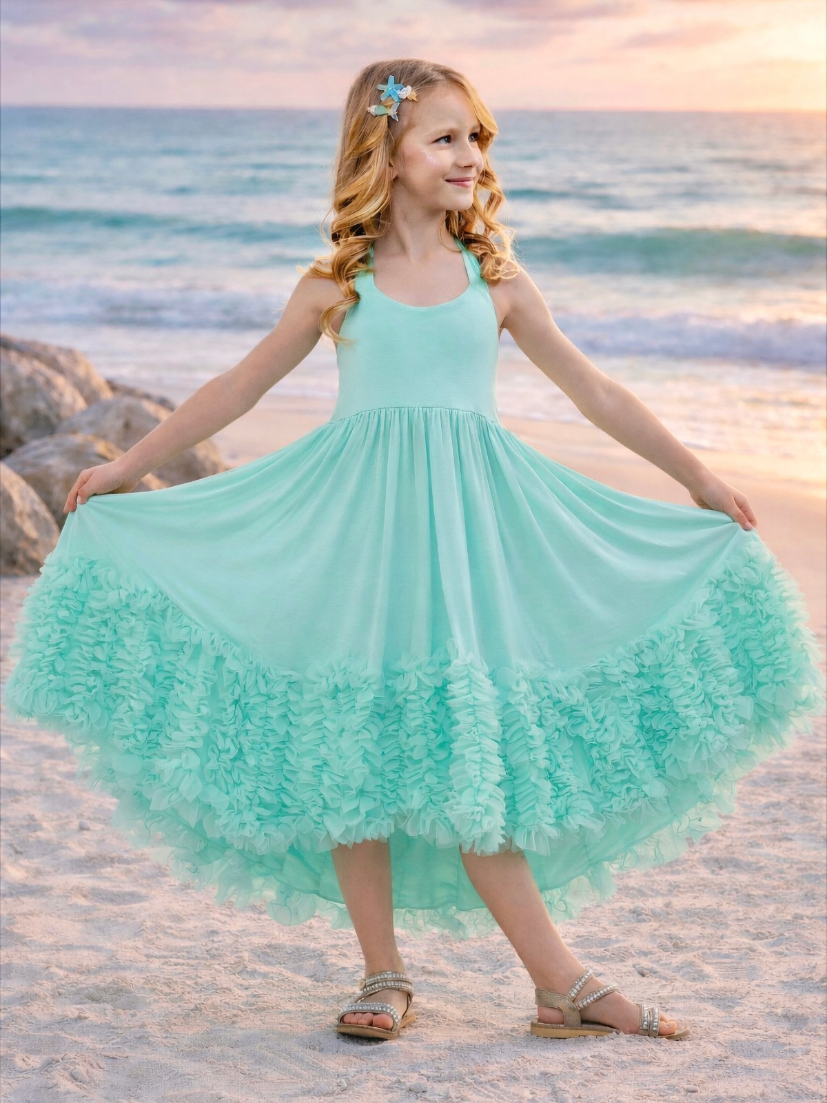 Mermaid Muse Aqua Cotton High-Lo Maxi Dress