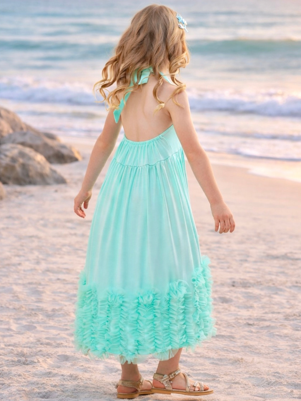 Mermaid Muse Aqua Cotton High-Lo Maxi Dress