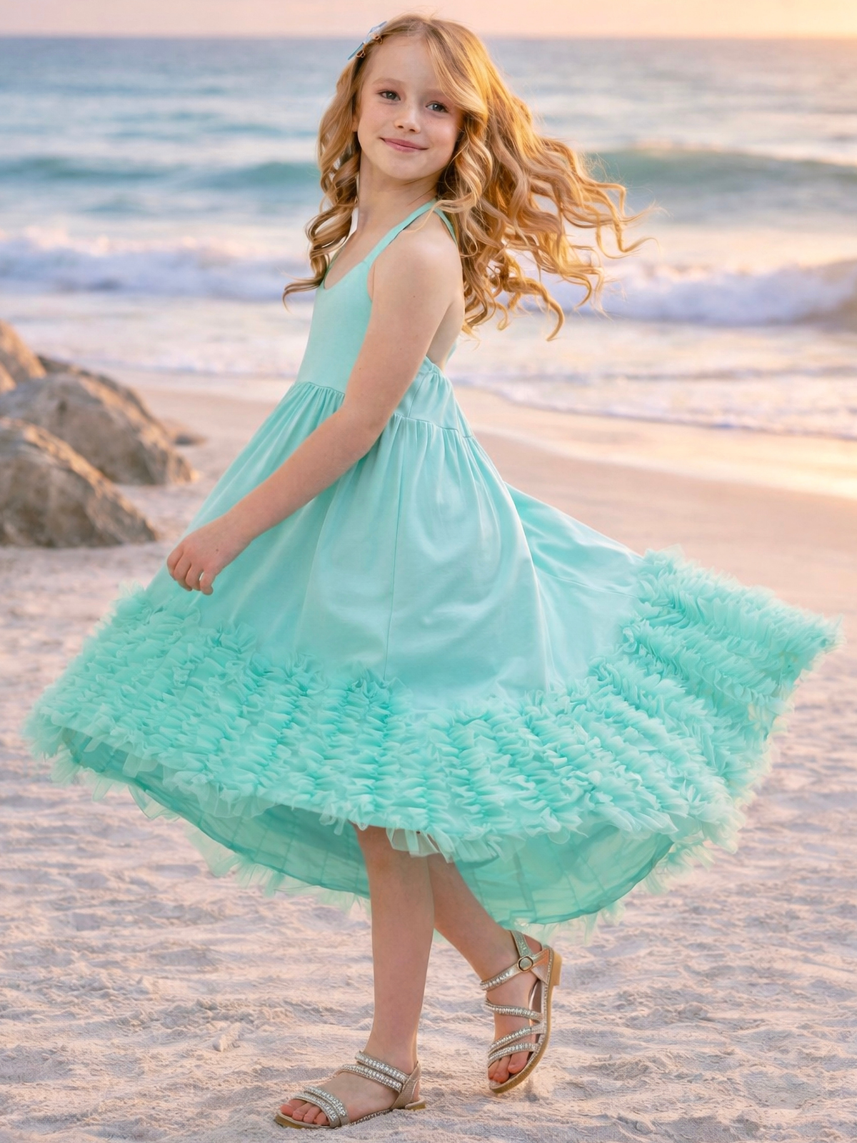 Mermaid Muse Aqua Cotton High-Lo Maxi Dress