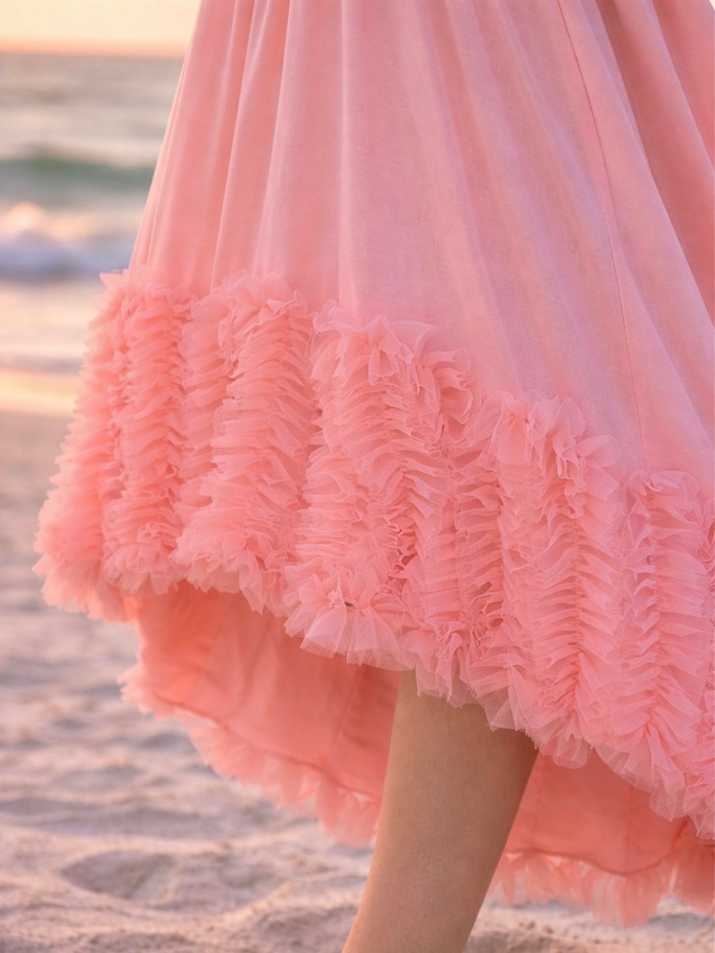 Sunset Bloom Coral Cotton High-Lo Maxi Dress