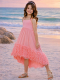 Sunset Bloom Coral Cotton High-Lo Maxi Dress