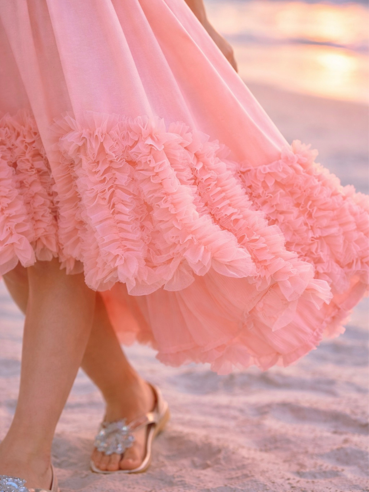 Sunset Bloom Coral Cotton High-Lo Maxi Dress