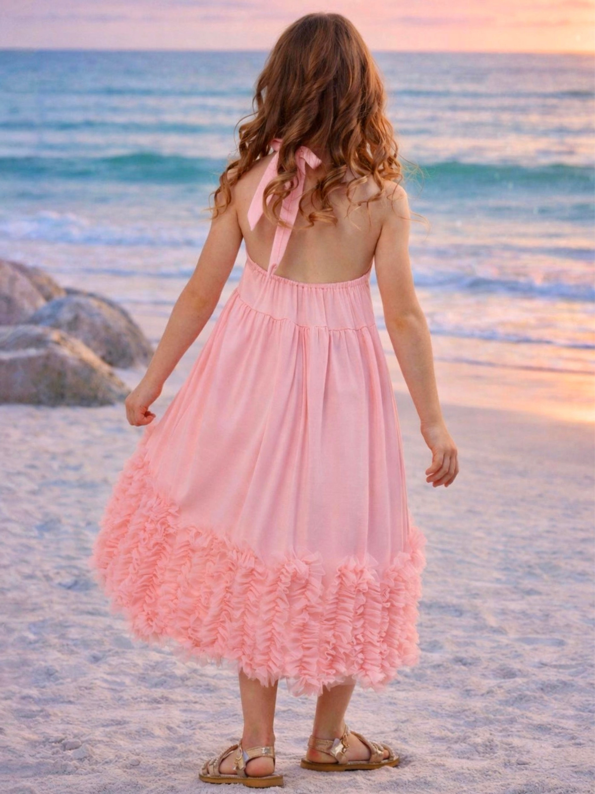 Sunset Bloom Coral Cotton High-Lo Maxi Dress