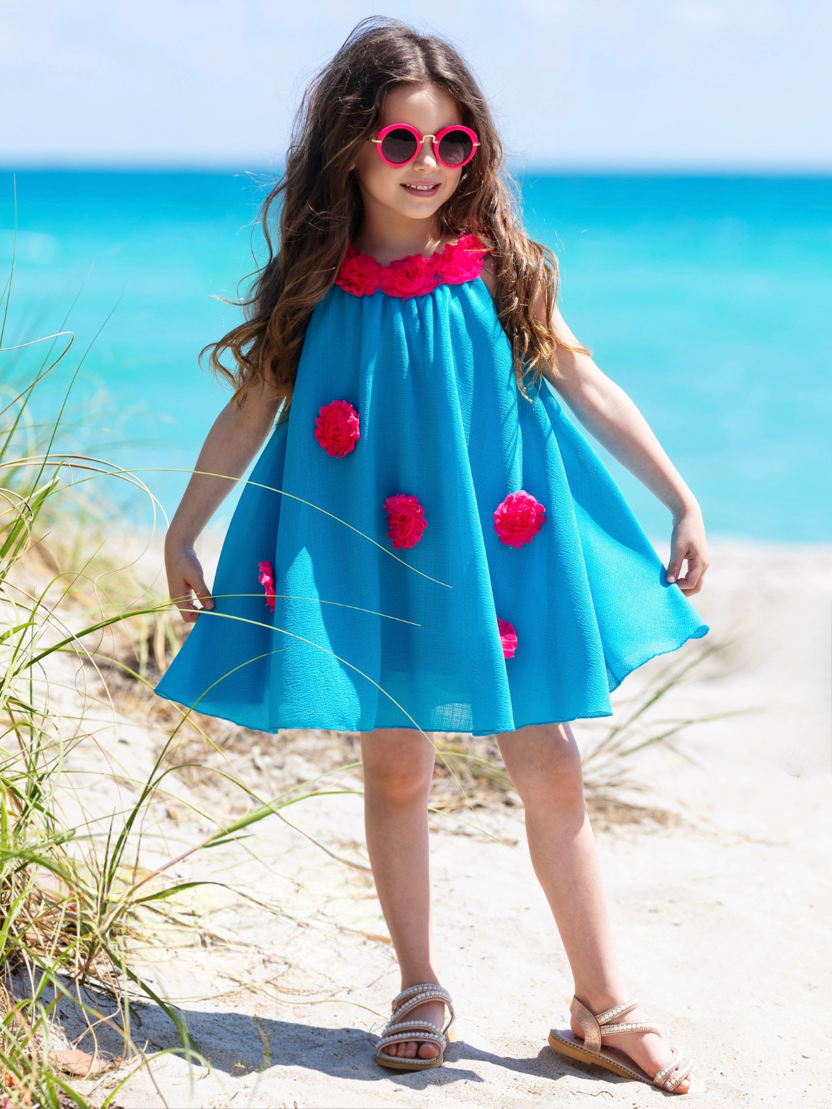Ocean Bloom Teal Halter Dress