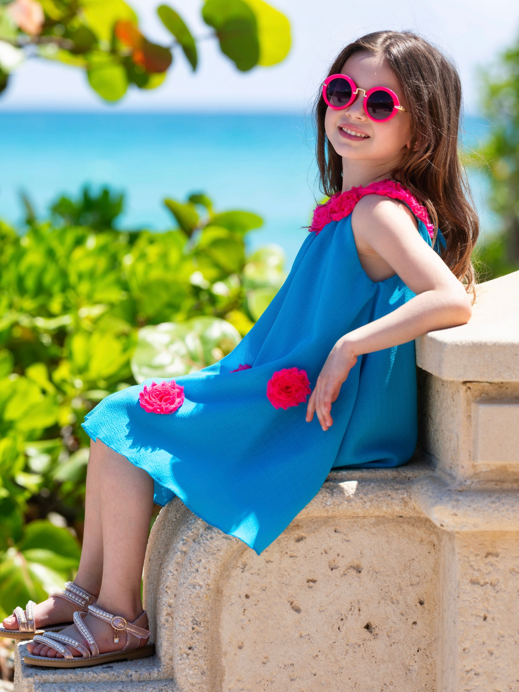 Ocean Bloom Teal Halter Dress