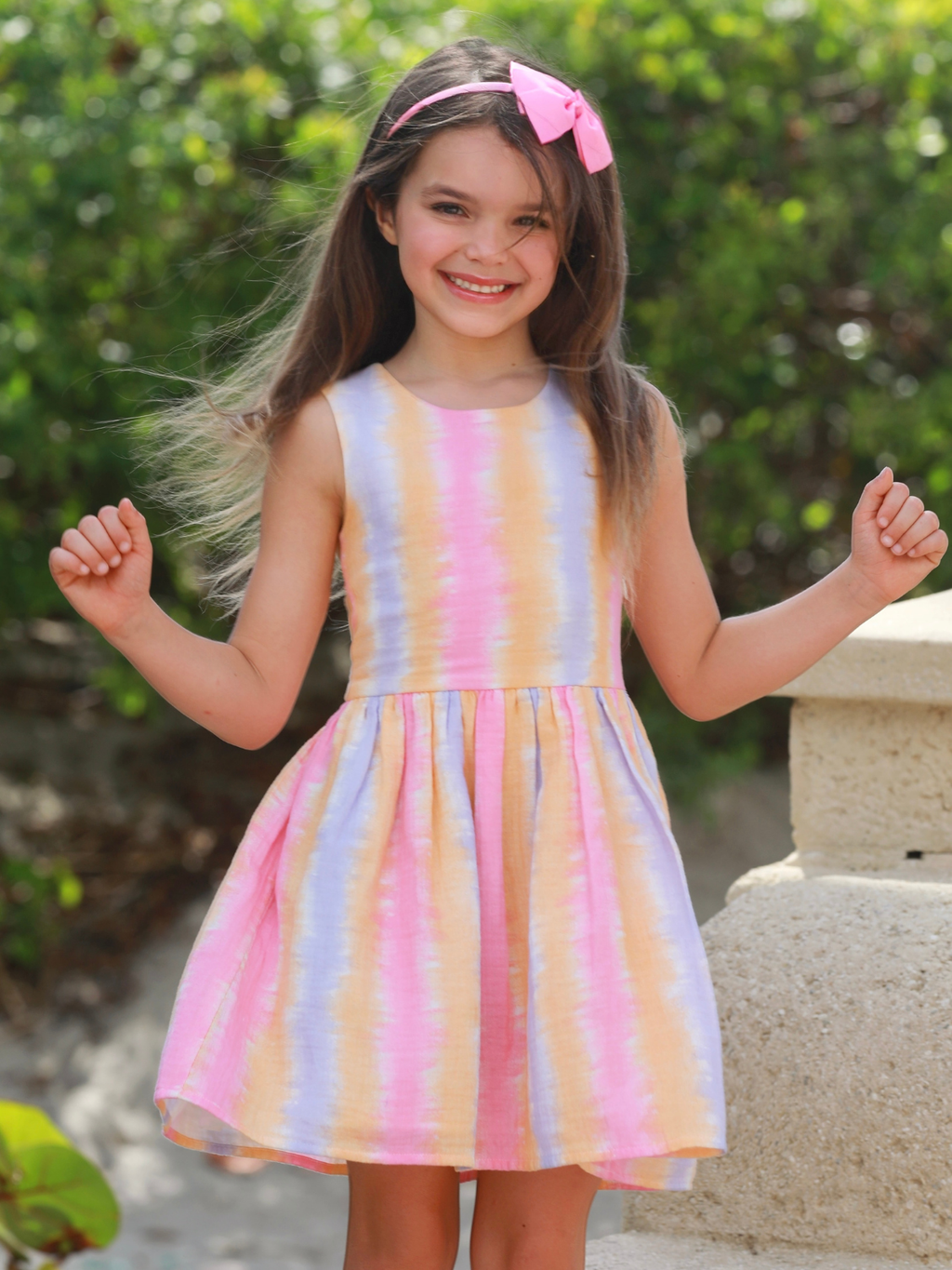 Sunset Dream Pastel Stripe Open Back Twirl Dress