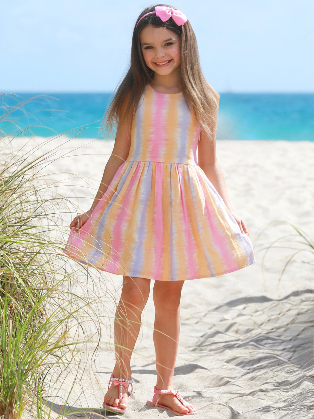 Sunset Dream Pastel Stripe Open Back Twirl Dress