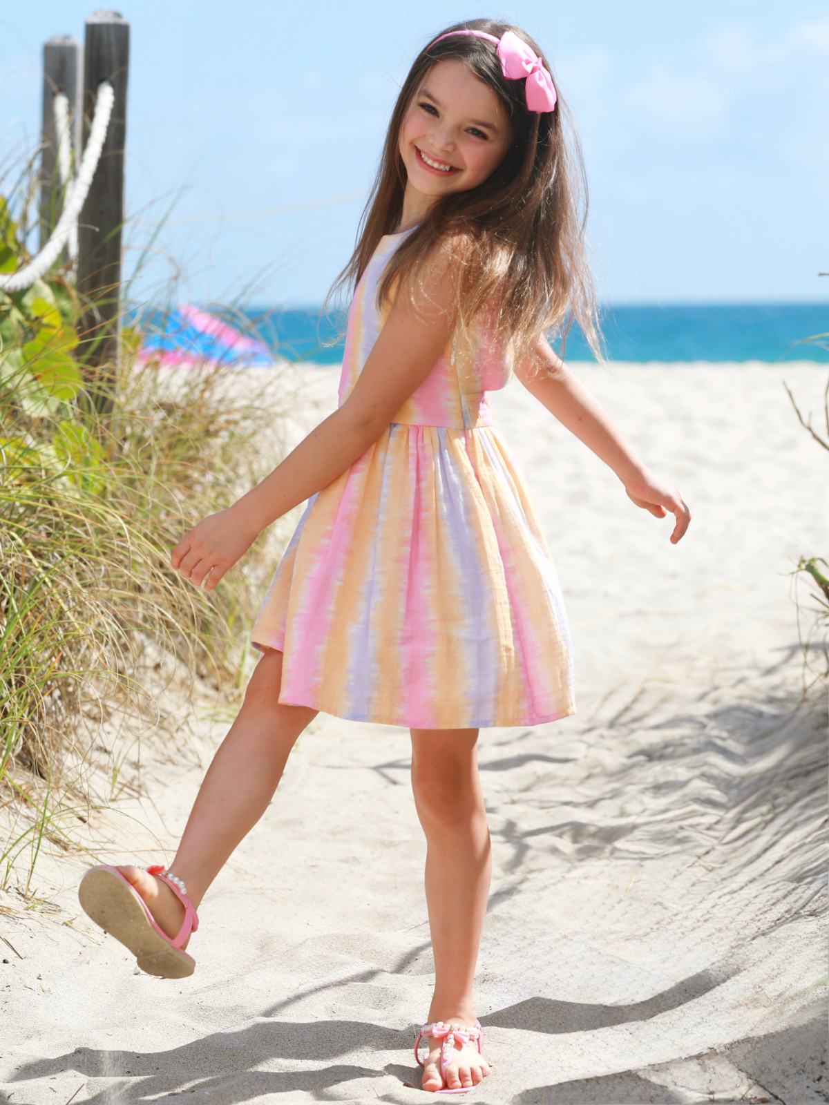 Sunset Dream Pastel Stripe Open Back Twirl Dress