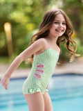 Lime Breeze Cutout Stripe One-Piece Swimsuit