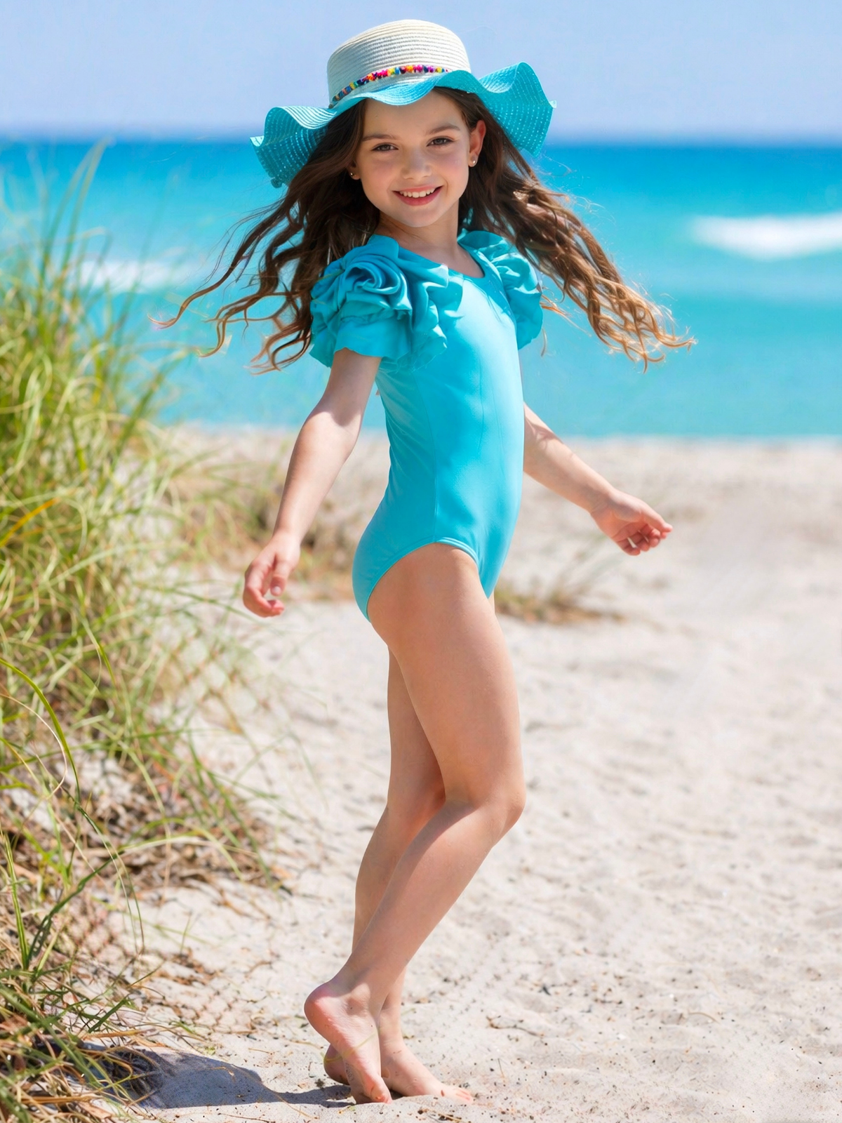 Blooming Rose Teal One Piece Swimsuit