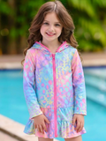 Rainbow Splash Hooded Terry Ruffle Cover Up