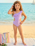 Sweet Lavender Gingham One Shoulder Ruffle Swimsuit