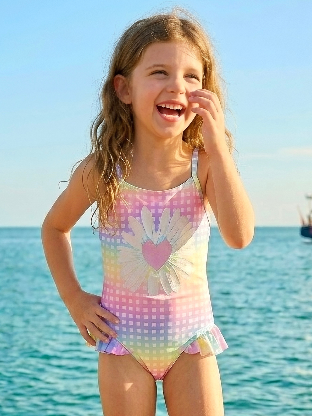 Rainbow Daisy Ruffle One Piece Swimsuit