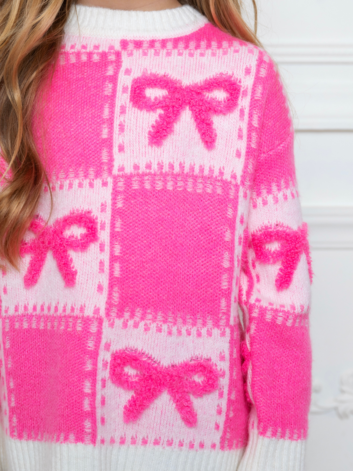 Coquette Pink Chenille Bows Sweater