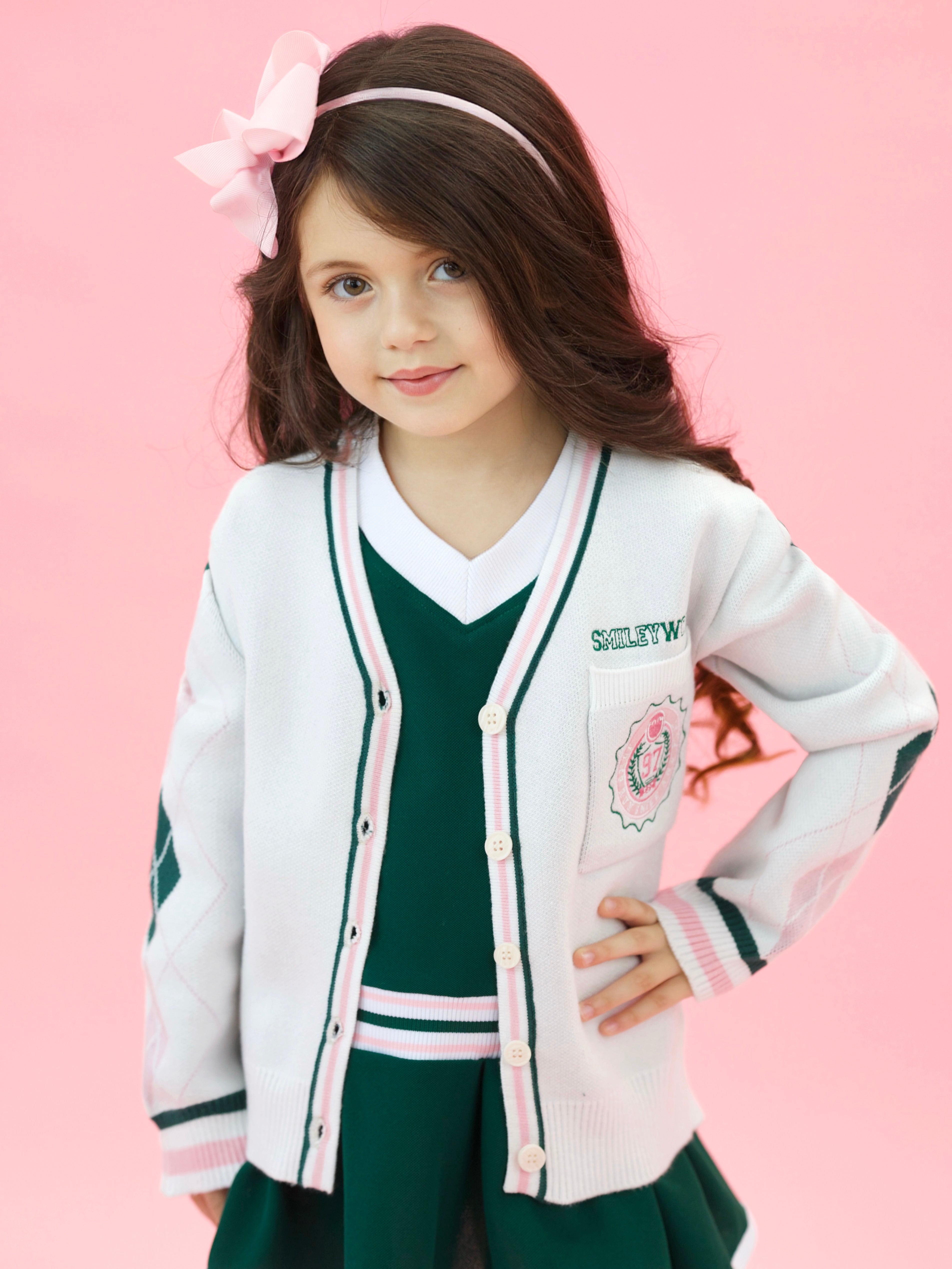 SmileyWorld Preppy Cool Embroidered Varsity Cardigan