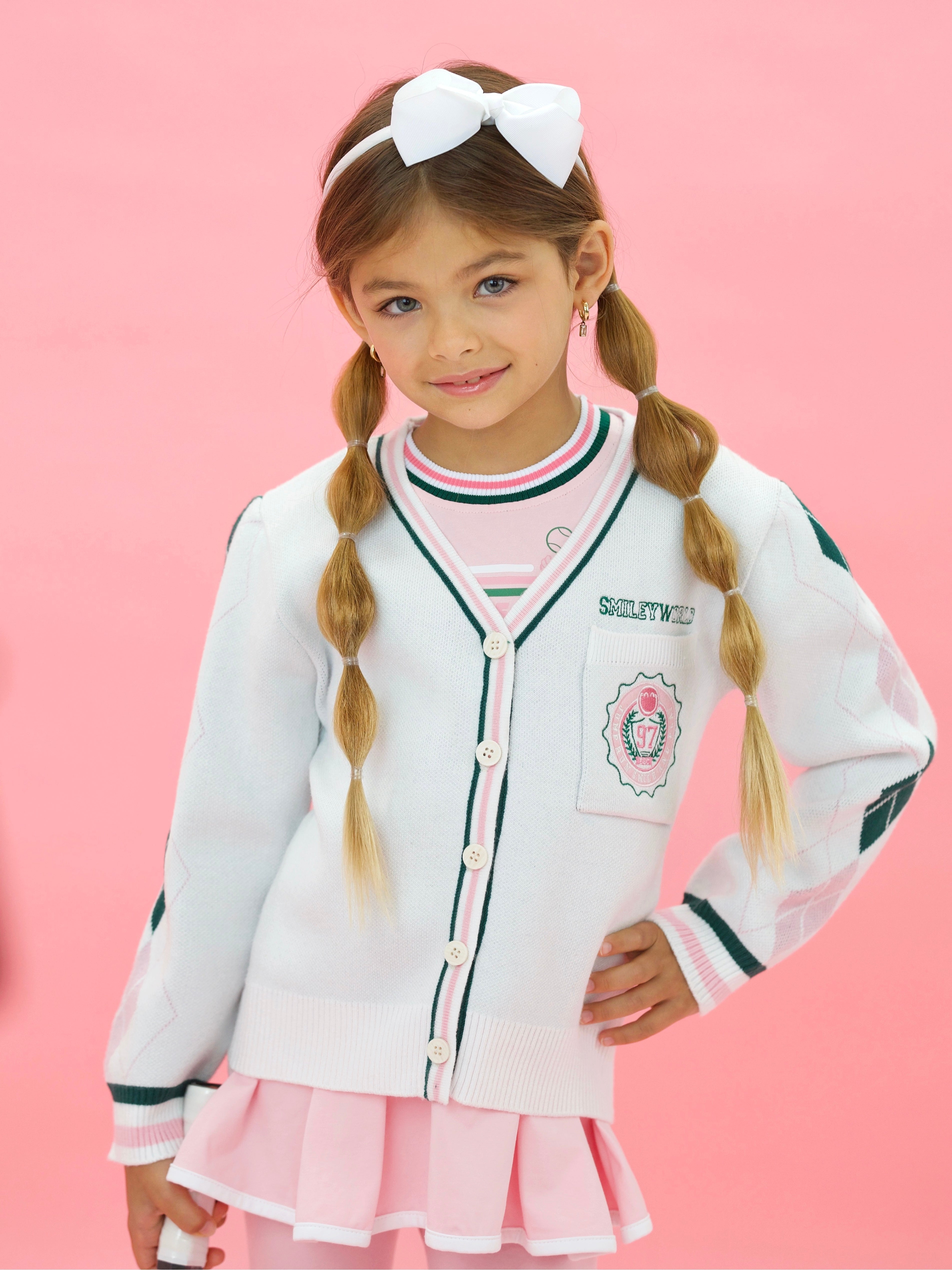 SmileyWorld Preppy Cool Embroidered Varsity Cardigan