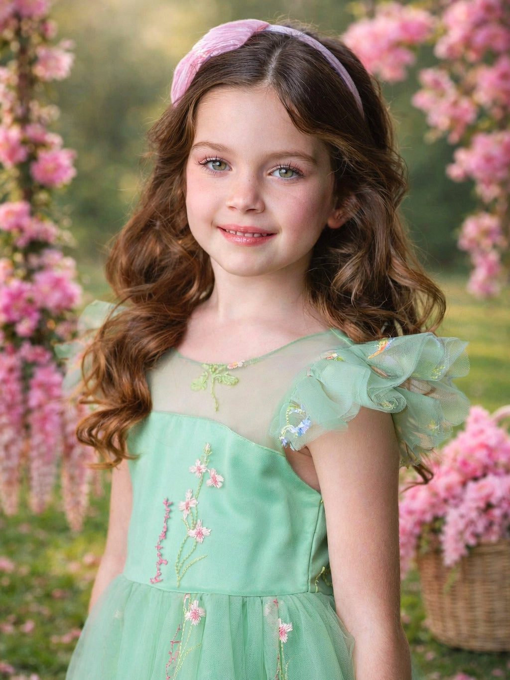 Emerald Fairy Garden Embroidered Floral Tutu Dress