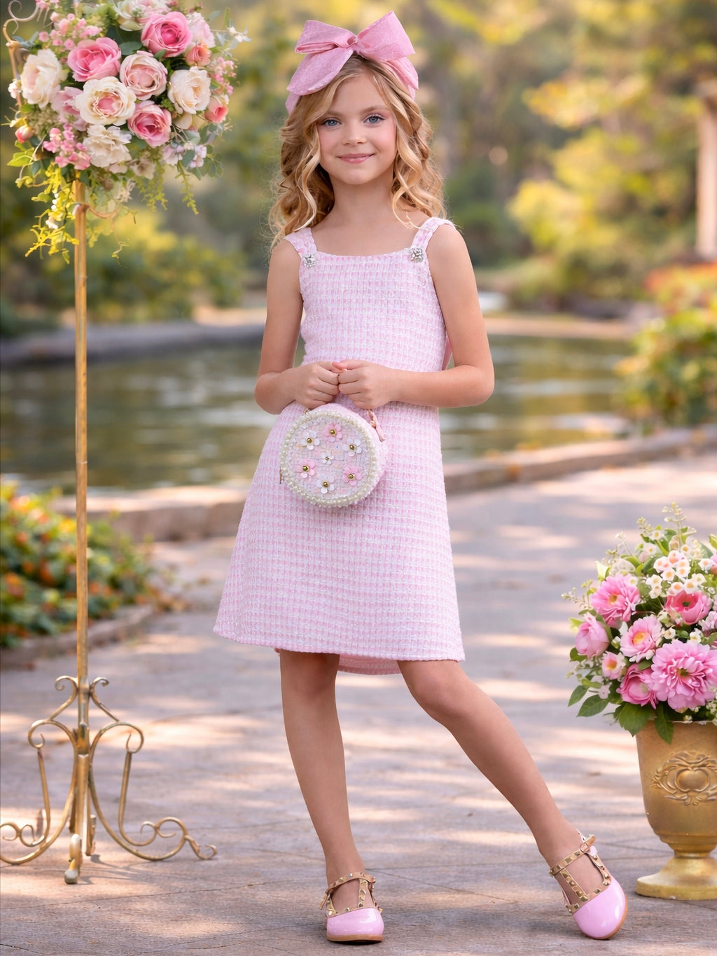 Tweed Charm Double Bow Spring Dress
