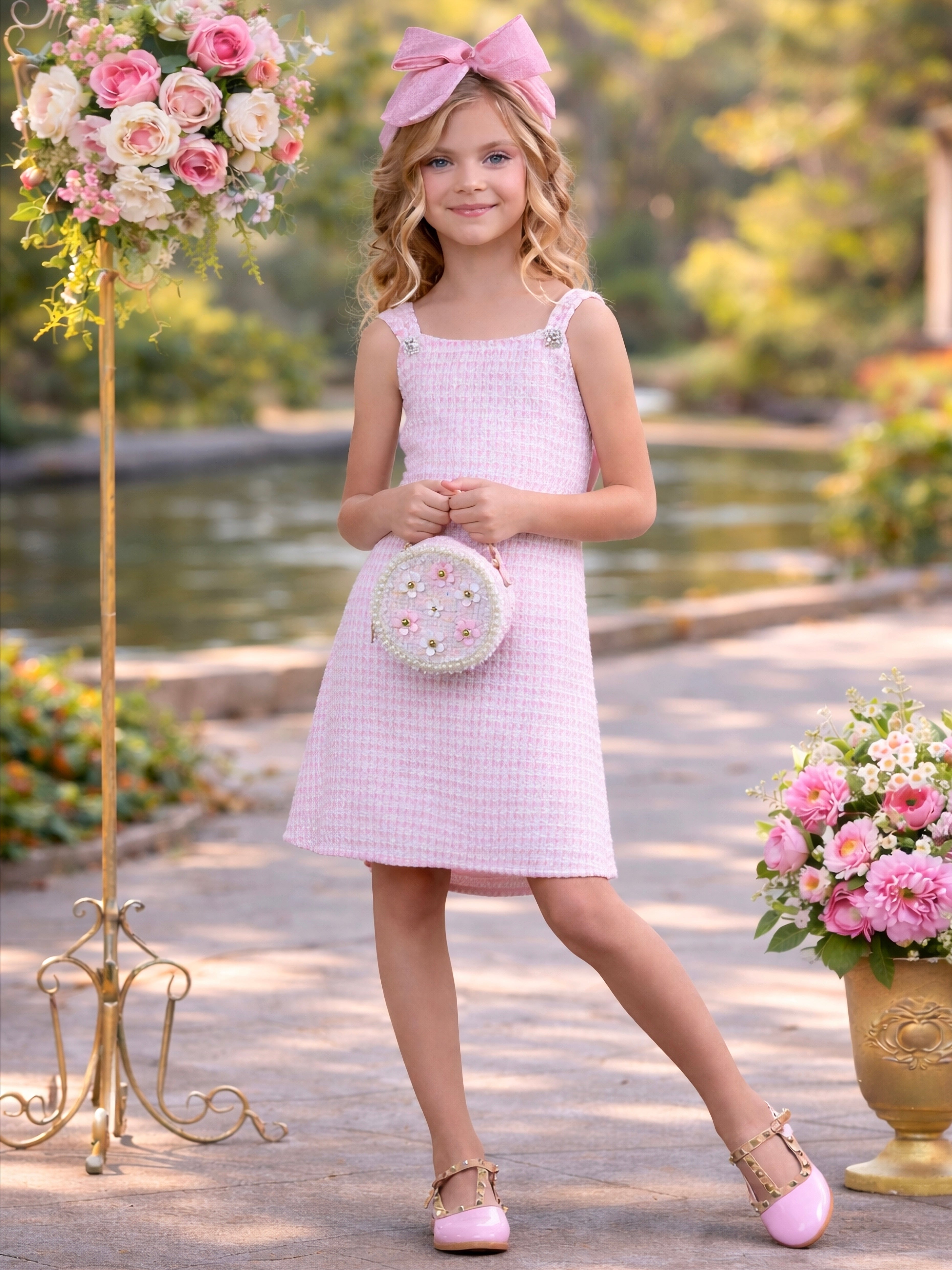 Tweed Charm Double Bow Spring Dress