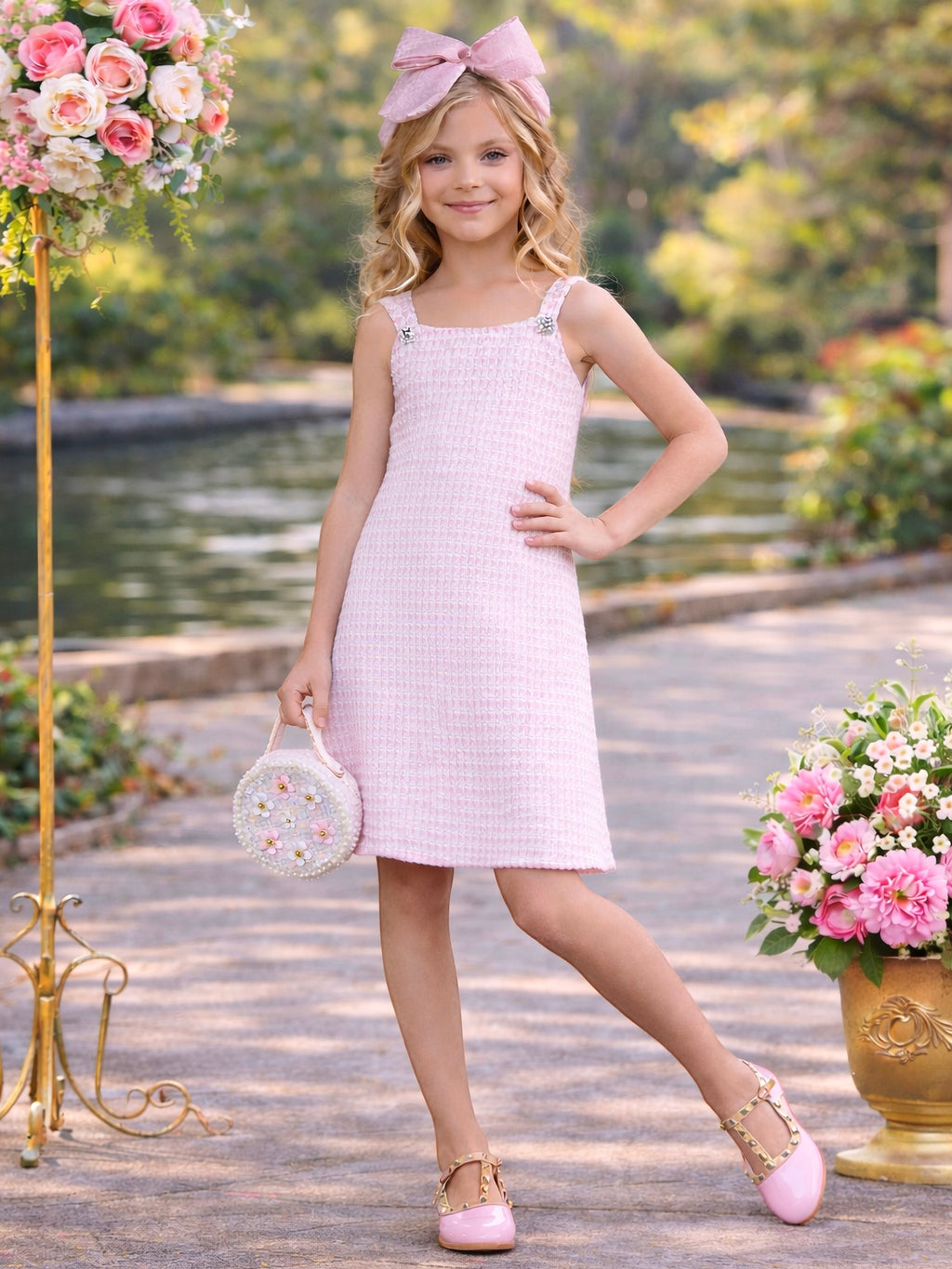 Tweed Charm Double Bow Spring Dress