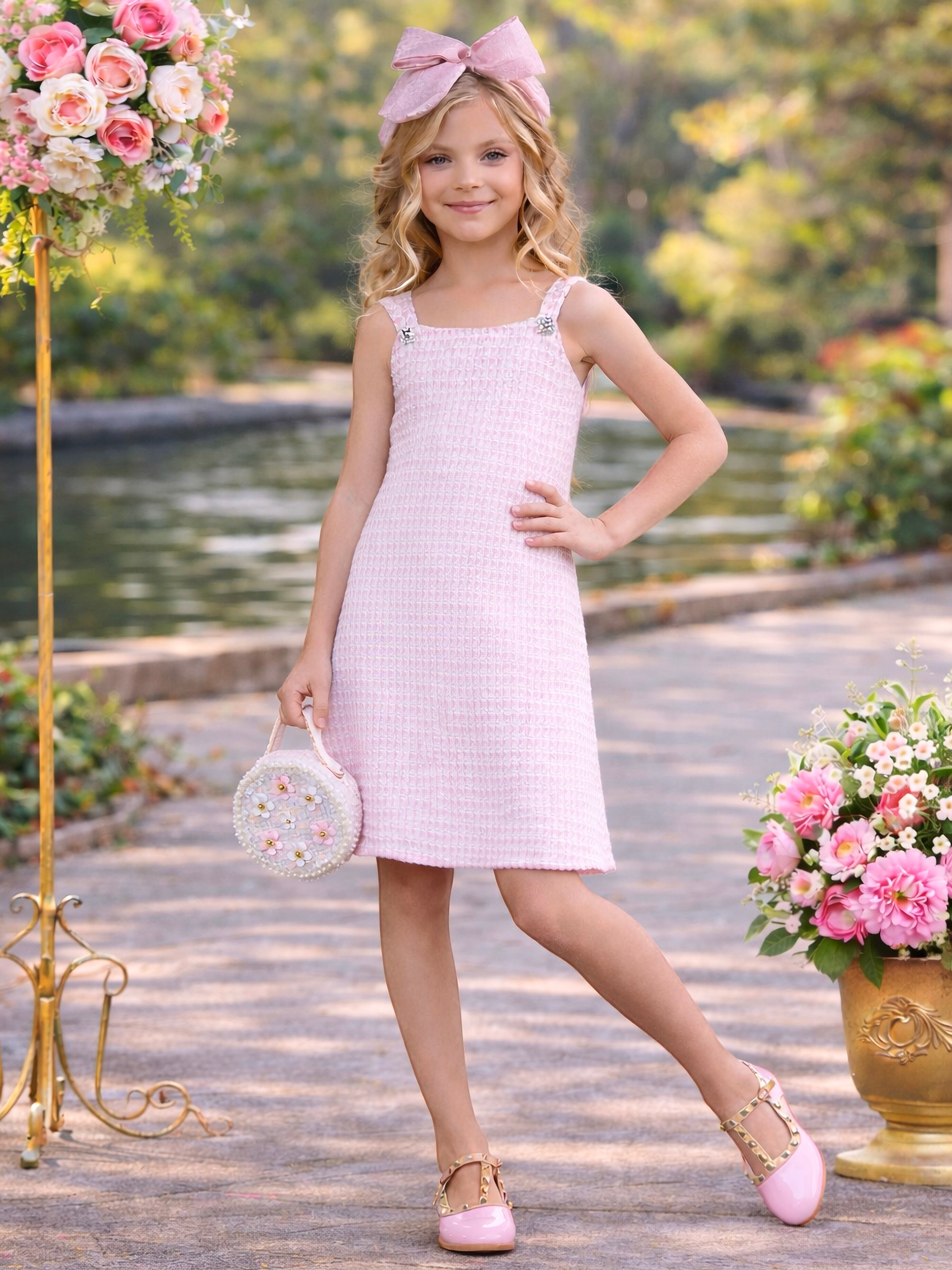 Tweed Charm Double Bow Spring Dress