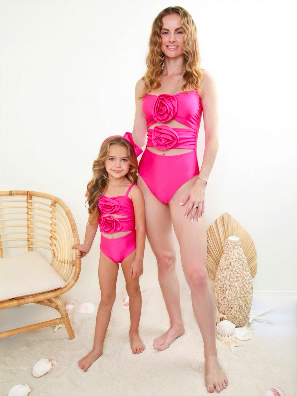 Mommy and Me Pink Rosette Cutout One Piece Swimsuit