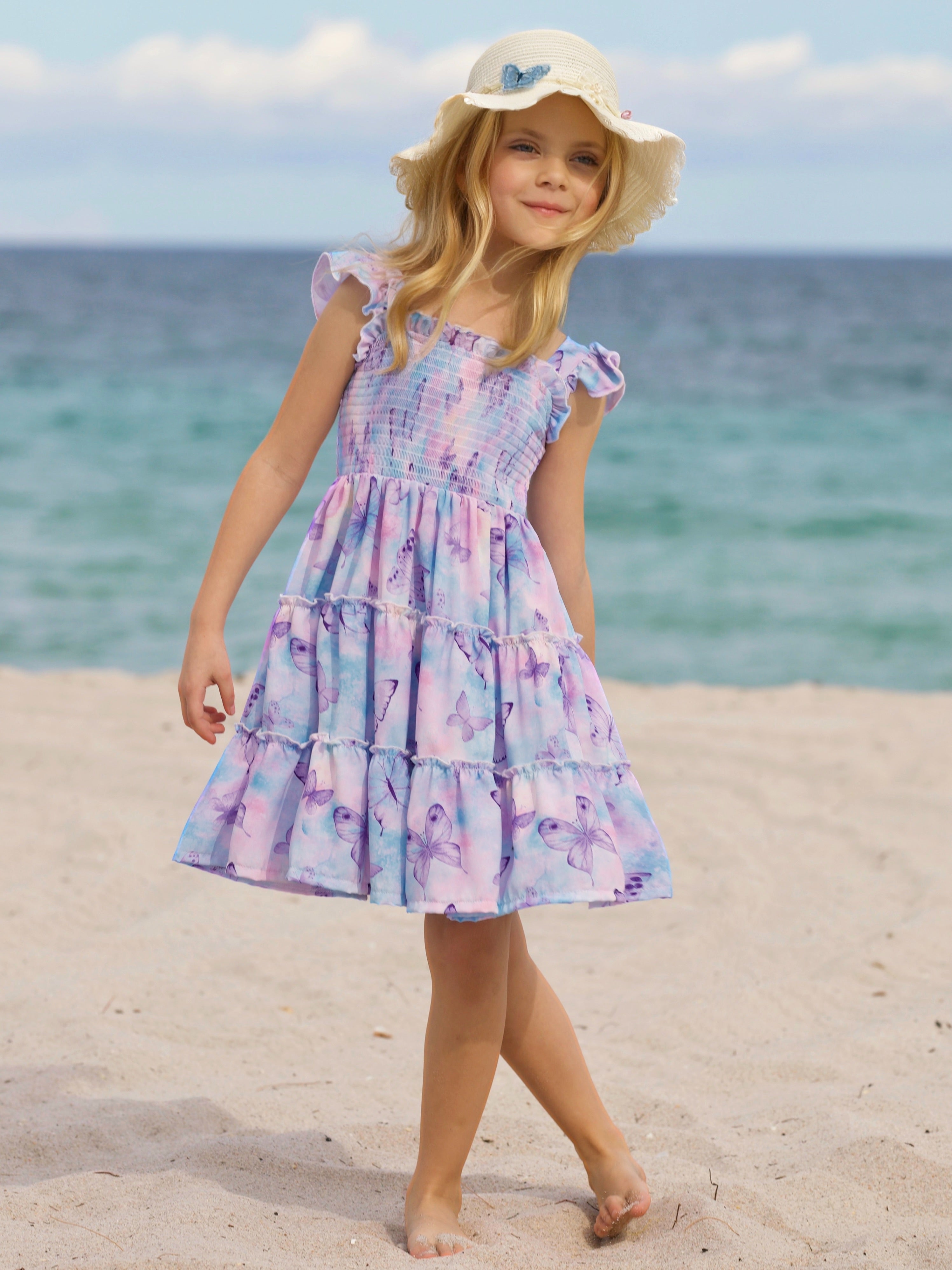 Spring Butterflies Smocked Tiered Dress