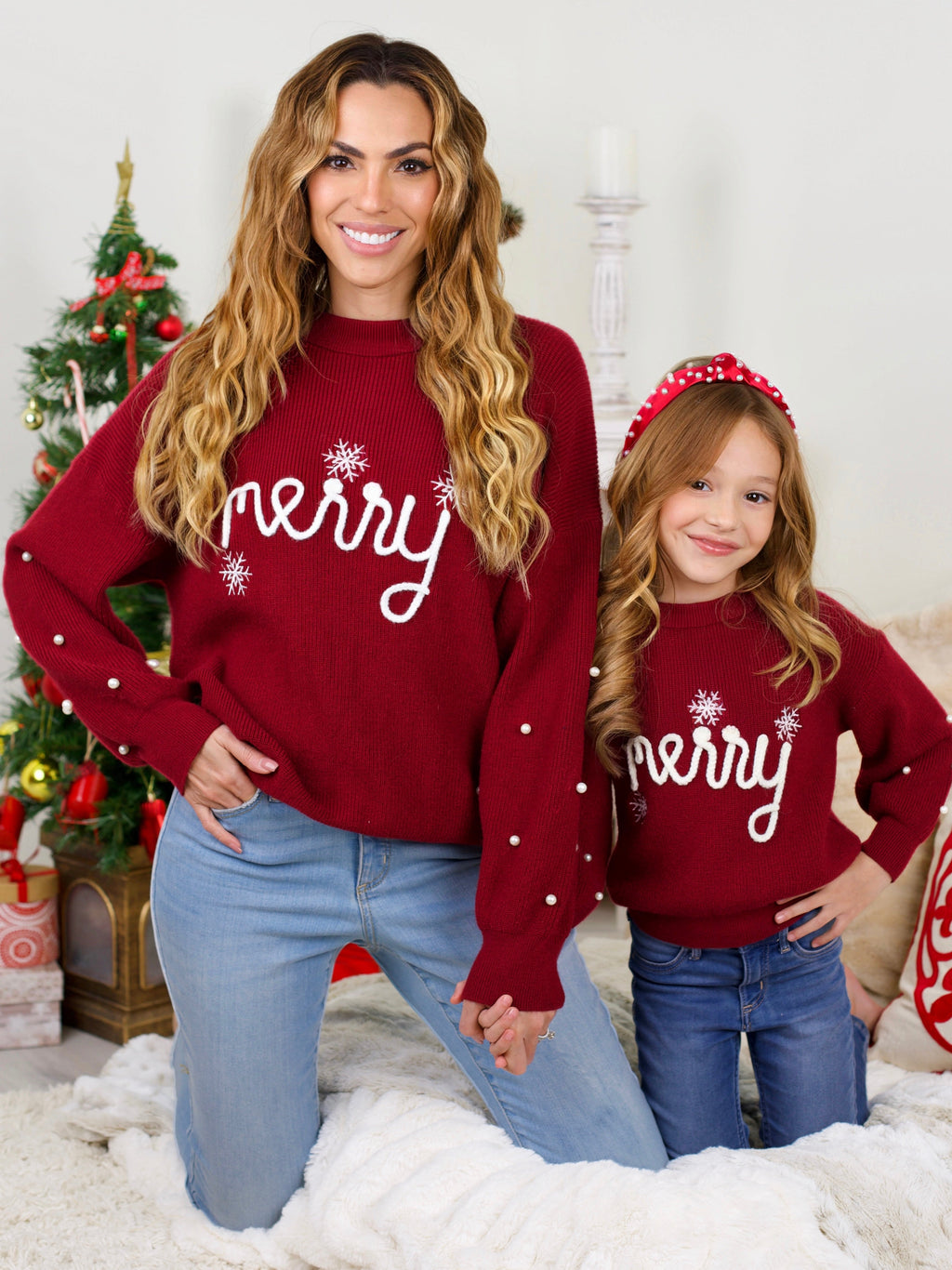 Mommy and Me Snowflake Merry Christmas Sweater