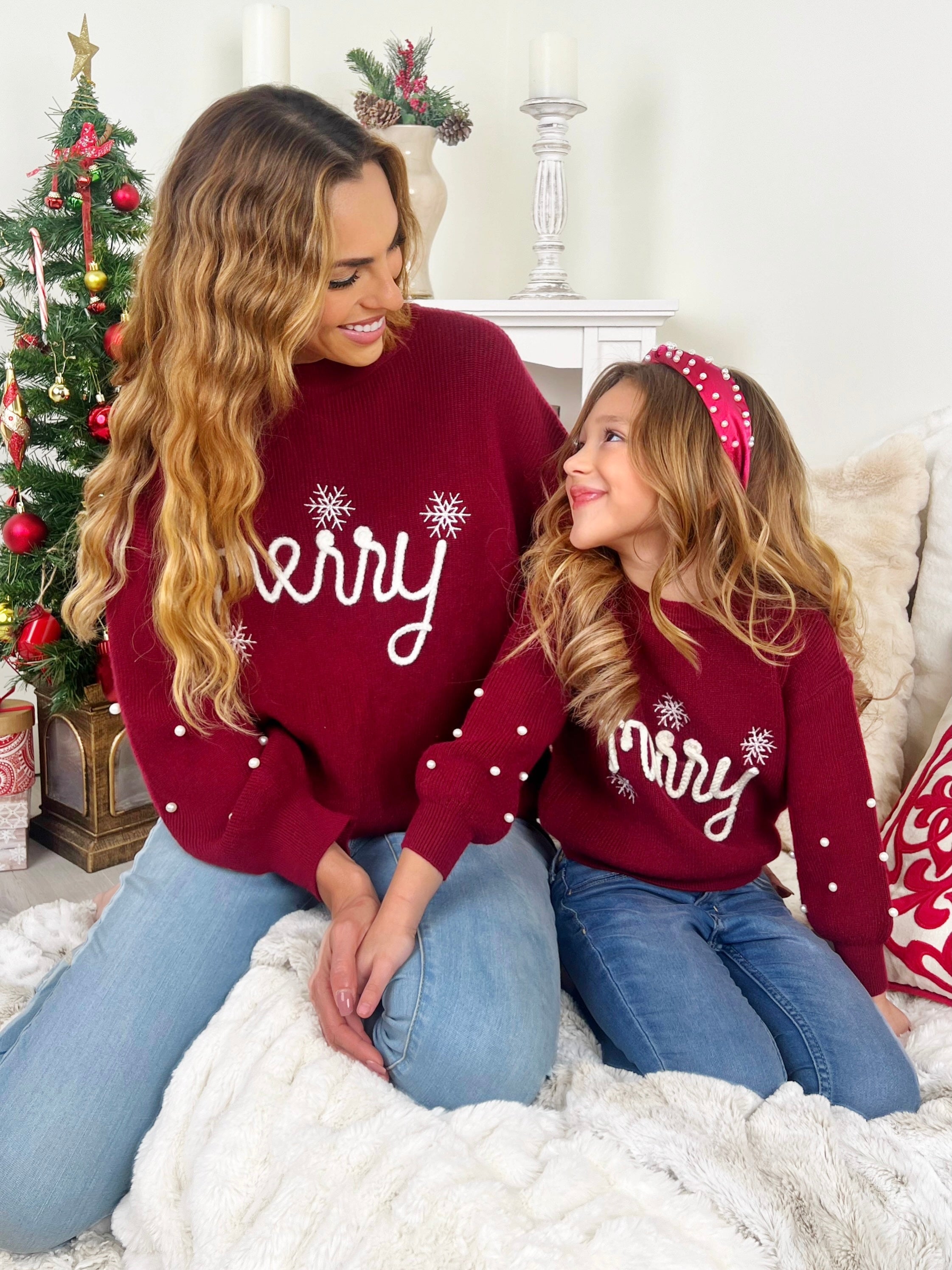 Mommy and Me Snowflake Merry Christmas Sweater