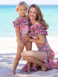 Mommy and Me Leopard Ruffle Shoulder One Piece Swimsuit