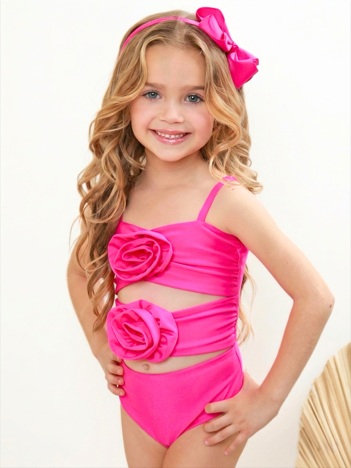 Mommy and Me Pink Rosette Cutout One Piece Swimsuit