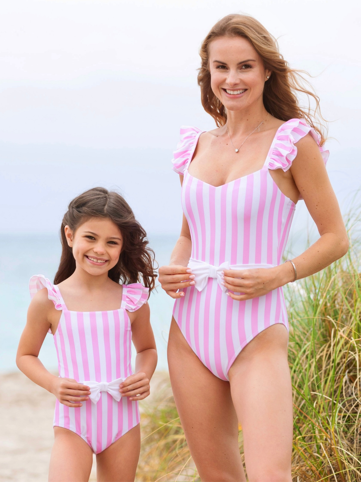 Mommy and Me Sugar Coast Pink Stripe Ruffle Swimsuit